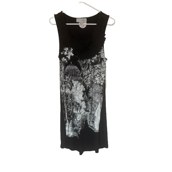 MNG by Mango Dress Womens Size Medium Black White Ruffle Neck Tank Sleeveless - Picture 1 of 7